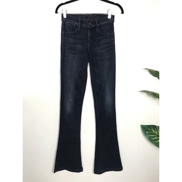 Goldsign Stella Dark Flare Jeans Womens 24 Capsule Bell Bottom Designer 70s Boho - Picture 2 of 13